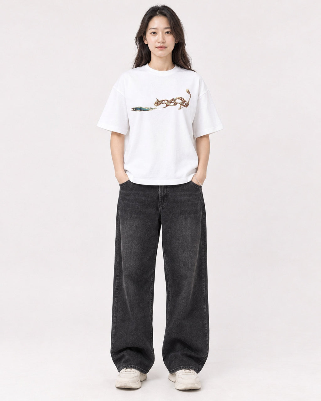 Mockup Boxy Heavyweight Tee White female full-body 03