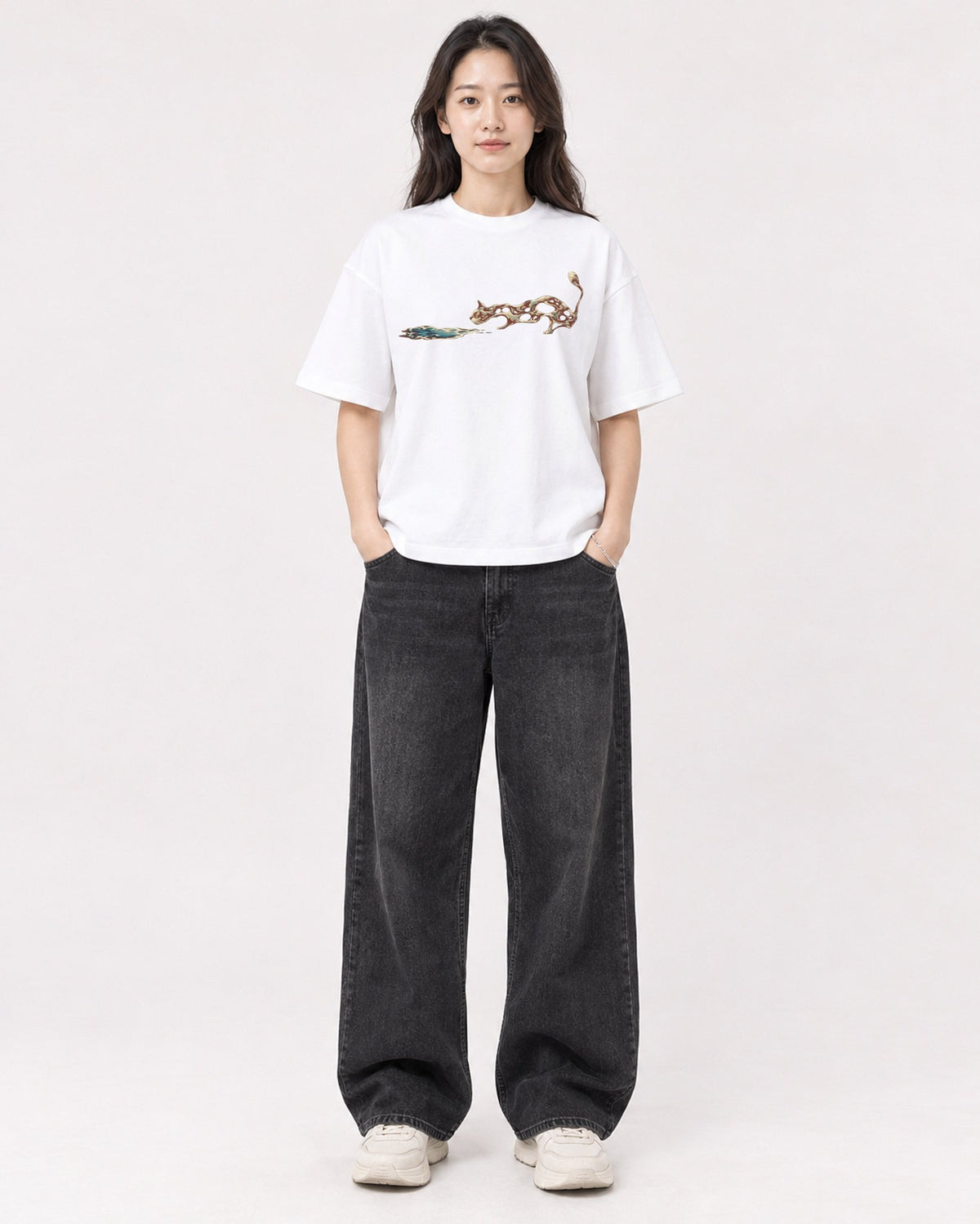 Mockup Boxy Heavyweight Tee White female full-body 03
