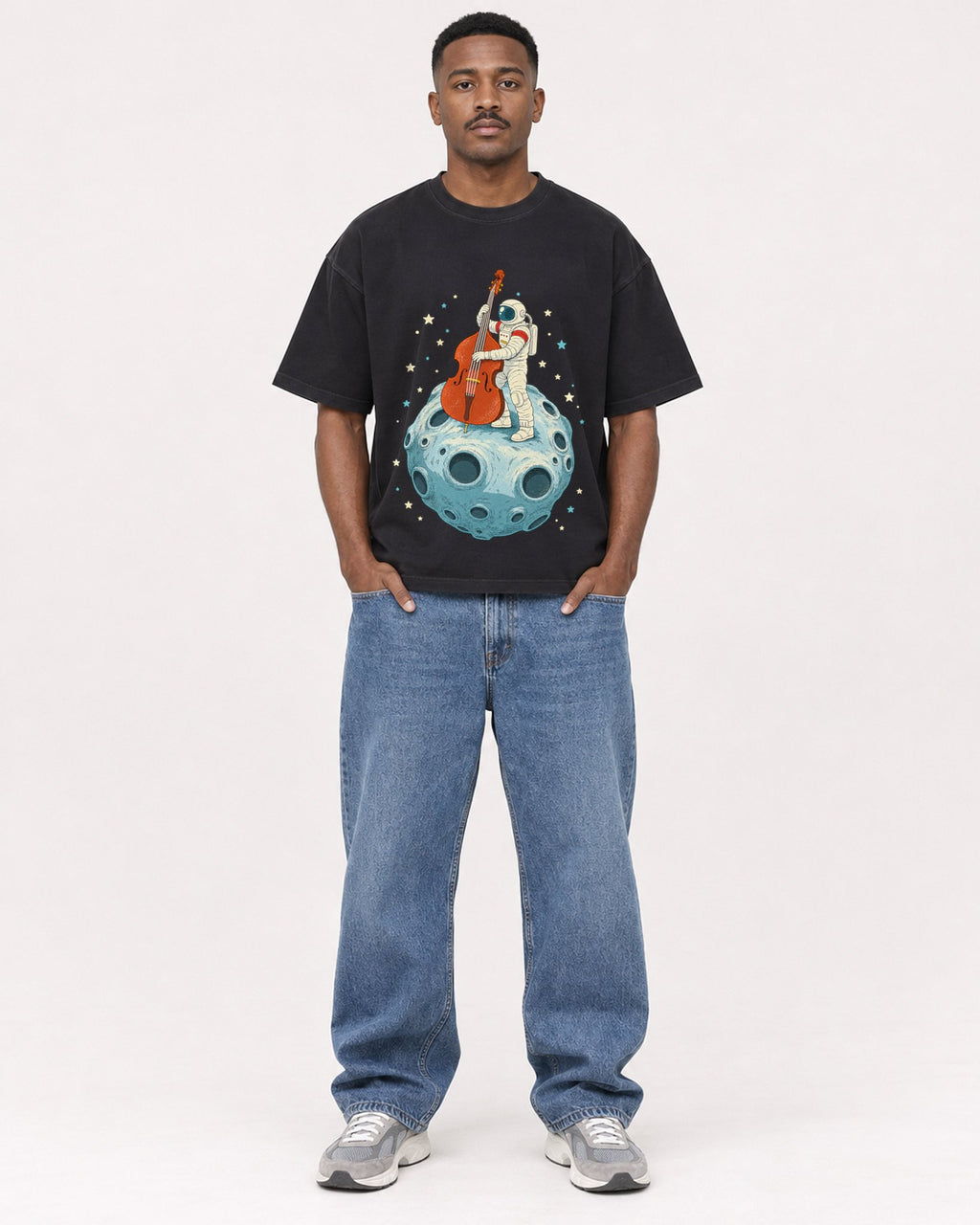 Mockup Boxy Heavyweight Tee Black male full-body 14