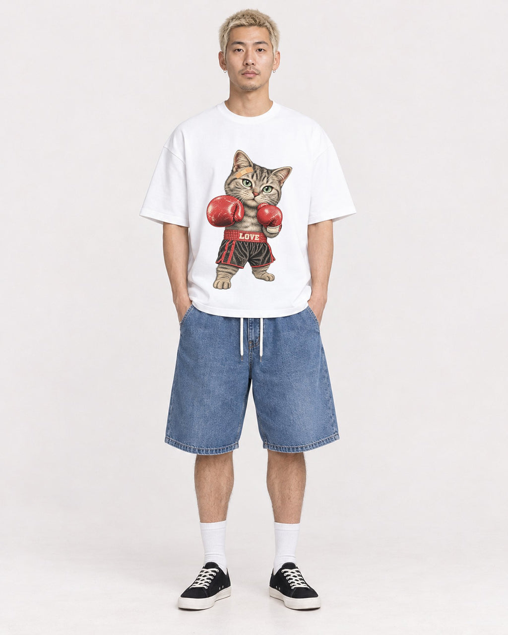 Mockup Boxy Heavyweight Tee White male full-body 33