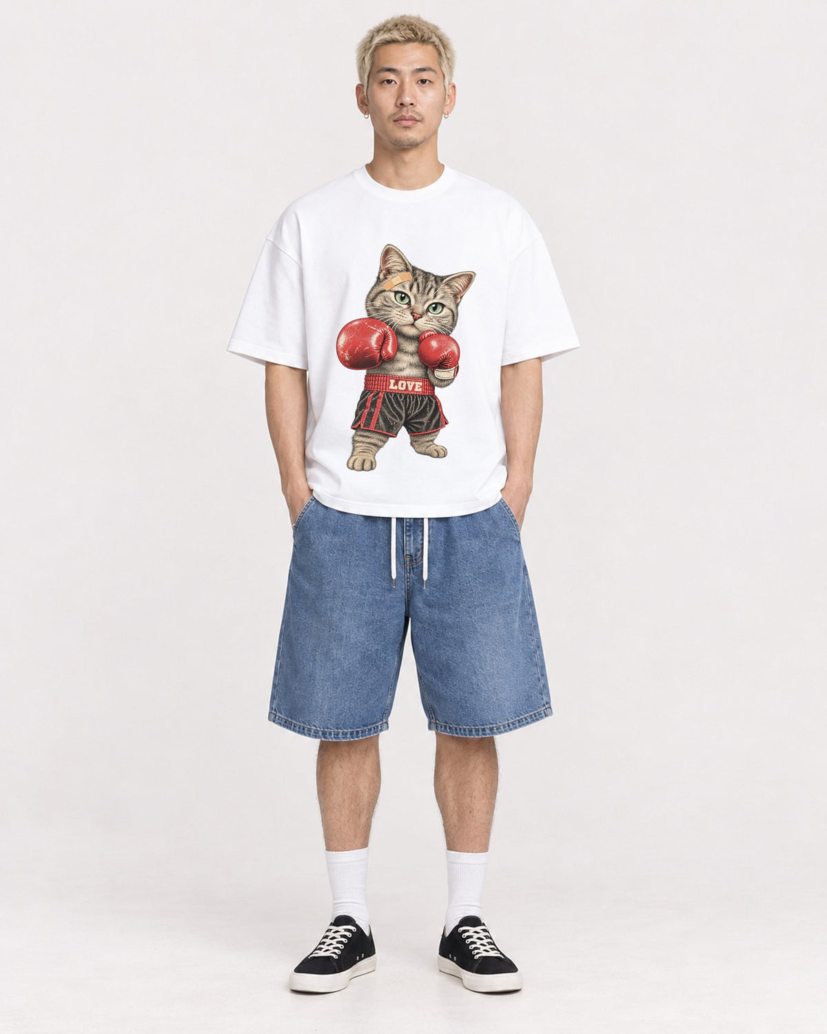 Mockup Boxy Heavyweight Tee White male full-body 33