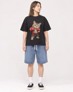 Mockup Boxy Heavyweight Tee Black female full-body 33