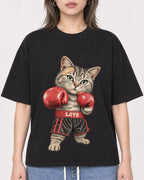 Mockup Boxy Heavyweight Tee Black female close-up 33