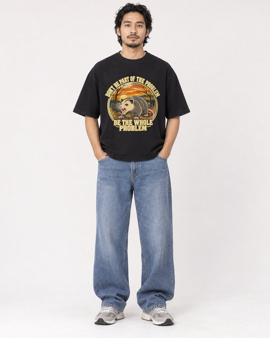 Mockup Boxy Heavyweight Tee Black male full-body 22