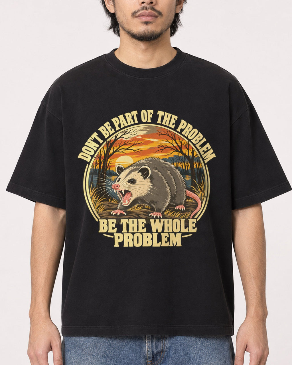Mockup Boxy Heavyweight Tee Black male close-up 22
