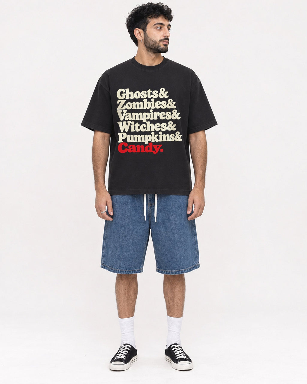 Mockup Boxy Heavyweight Tee Black male full-body 07