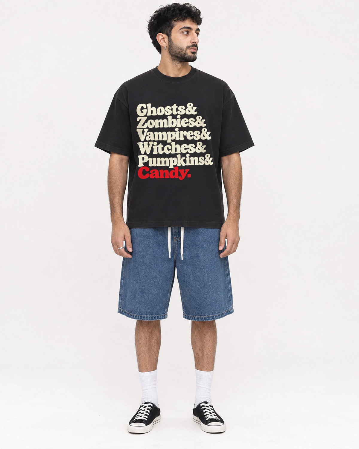 Mockup Boxy Heavyweight Tee Black male full-body 07