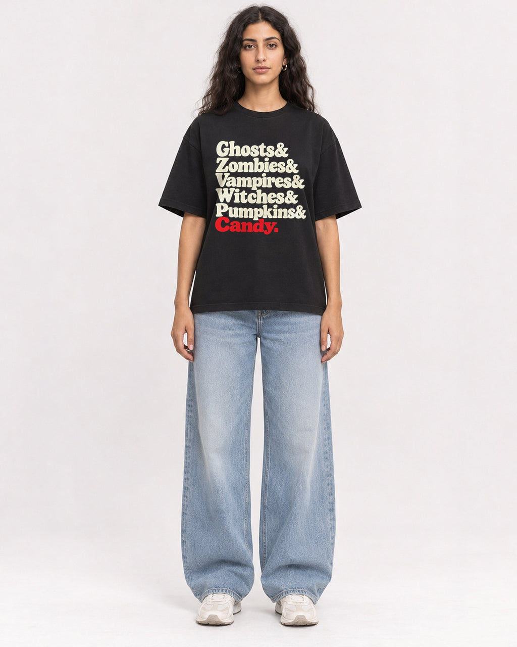 Mockup Boxy Heavyweight Tee Black female full-body 07
