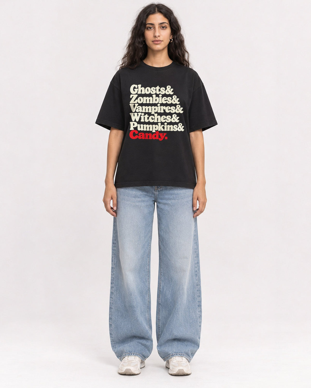 Mockup Boxy Heavyweight Tee Black female full-body 07