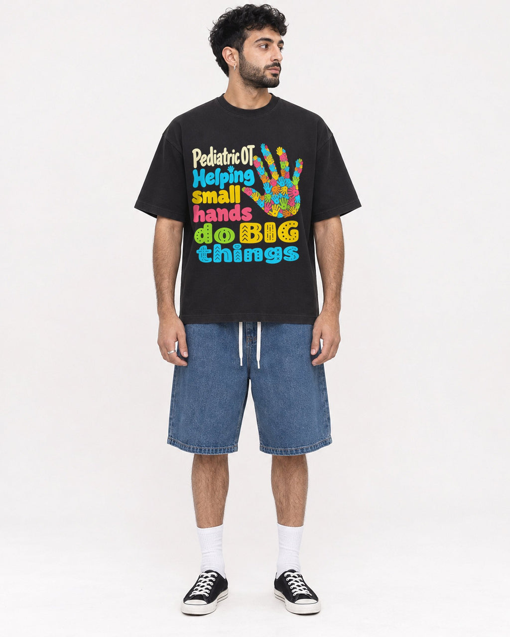 Mockup Boxy Heavyweight Tee Black male full-body 07
