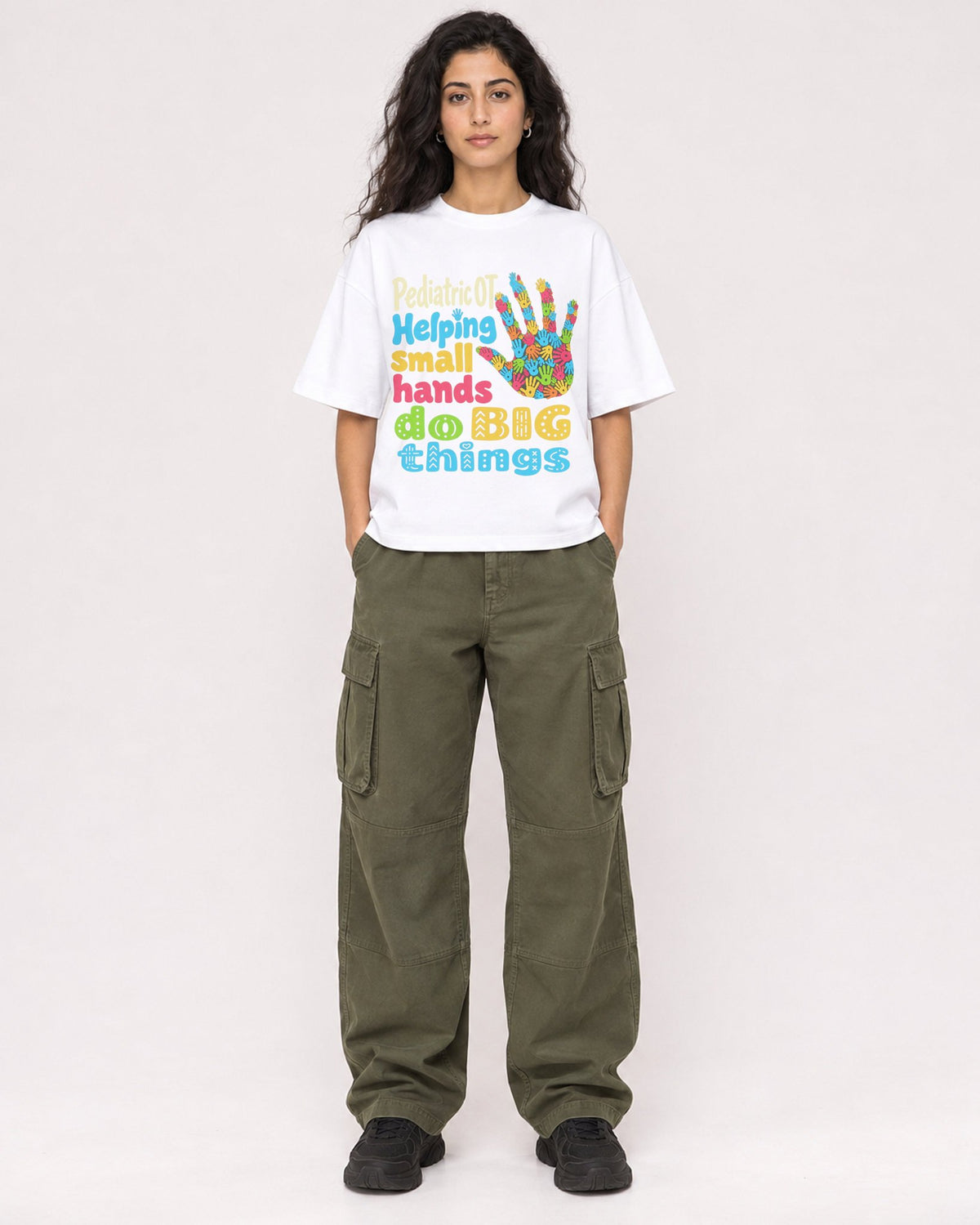 Mockup Boxy Heavyweight Tee White female full-body 07