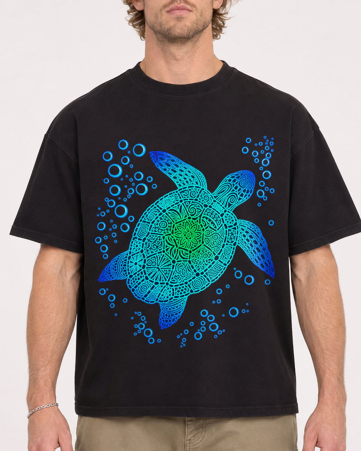 Mockup Boxy Heavyweight Tee Black male close-up 28
