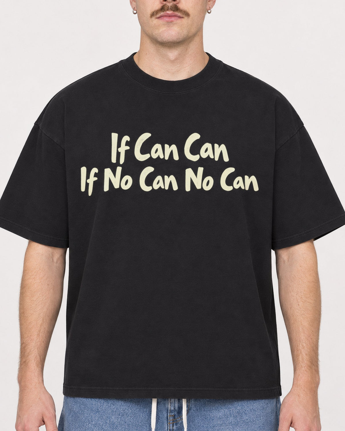 Mockup Boxy Heavyweight Tee Black male close-up 39