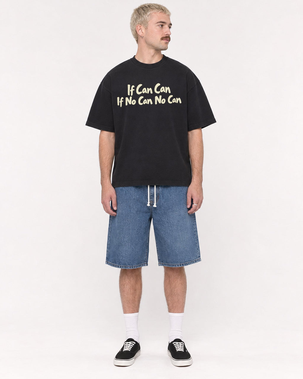 Mockup Boxy Heavyweight Tee Black male full-body 39