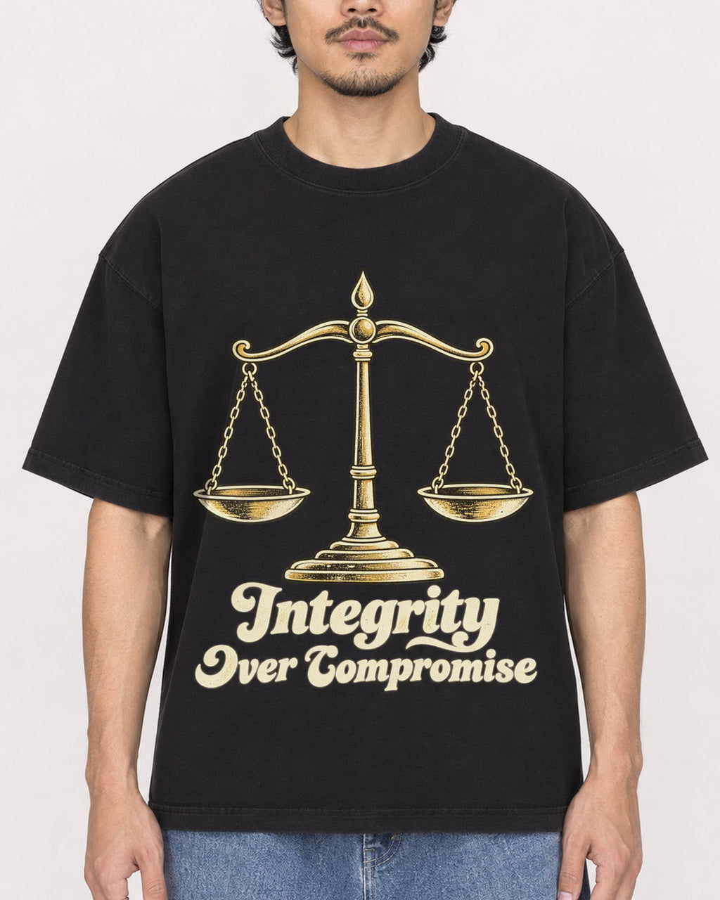 Mockup Boxy Heavyweight Tee Black male close-up 02