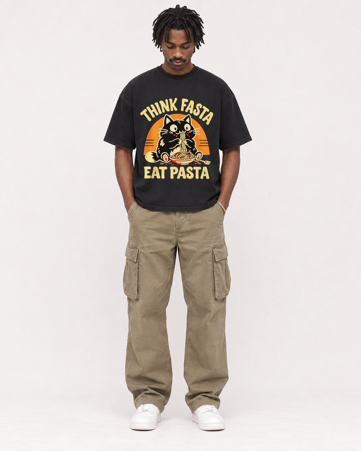 Mockup Boxy Heavyweight Tee Black male full-body 04