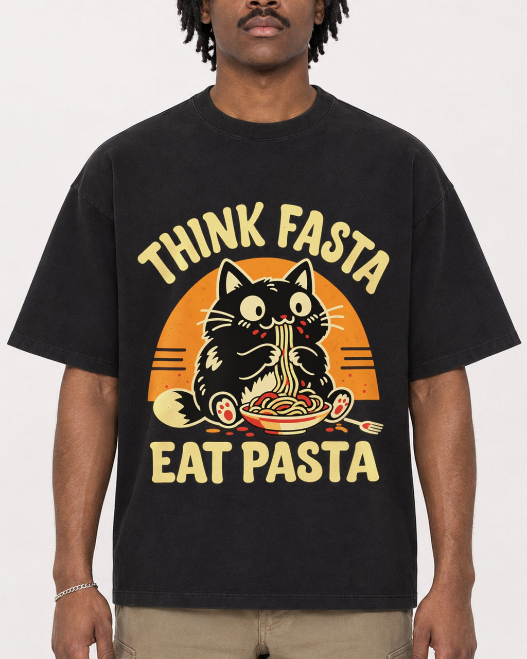 Mockup Boxy Heavyweight Tee Black male close-up 04
