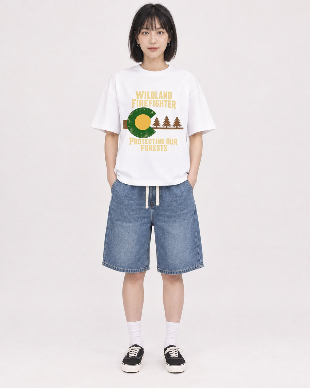 Mockup Boxy Heavyweight Tee White female full-body 11