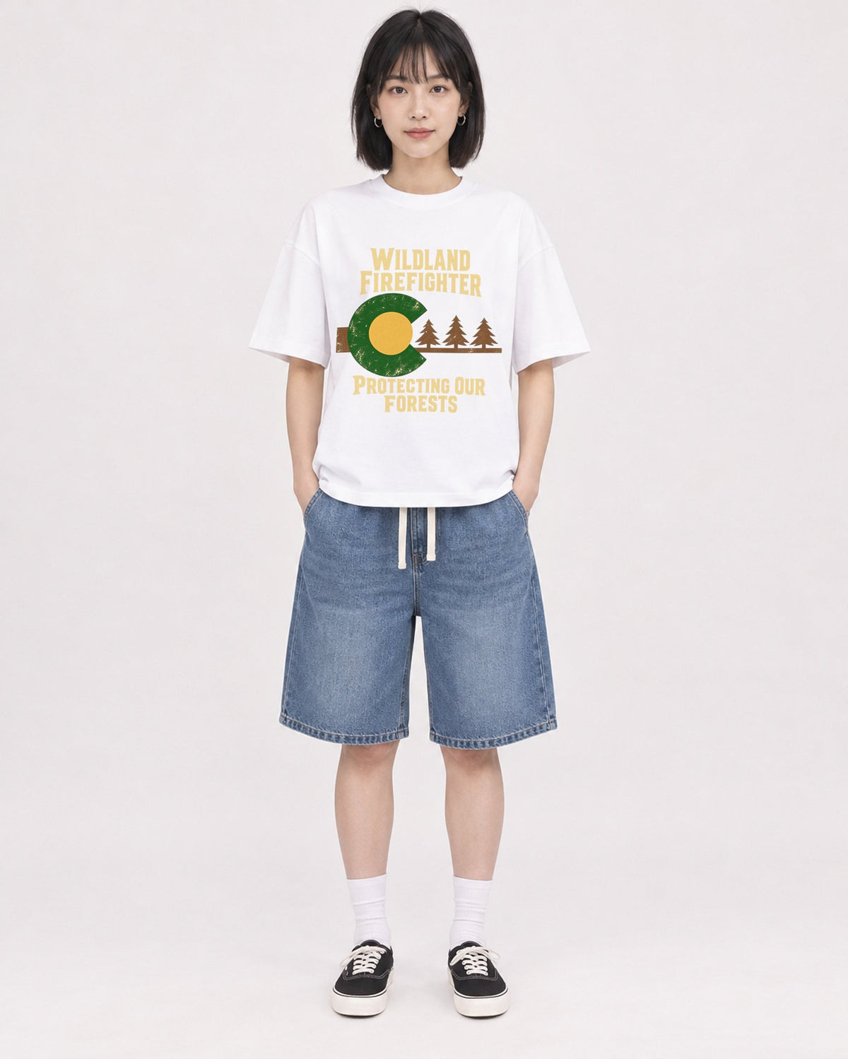 Mockup Boxy Heavyweight Tee White female full-body 11