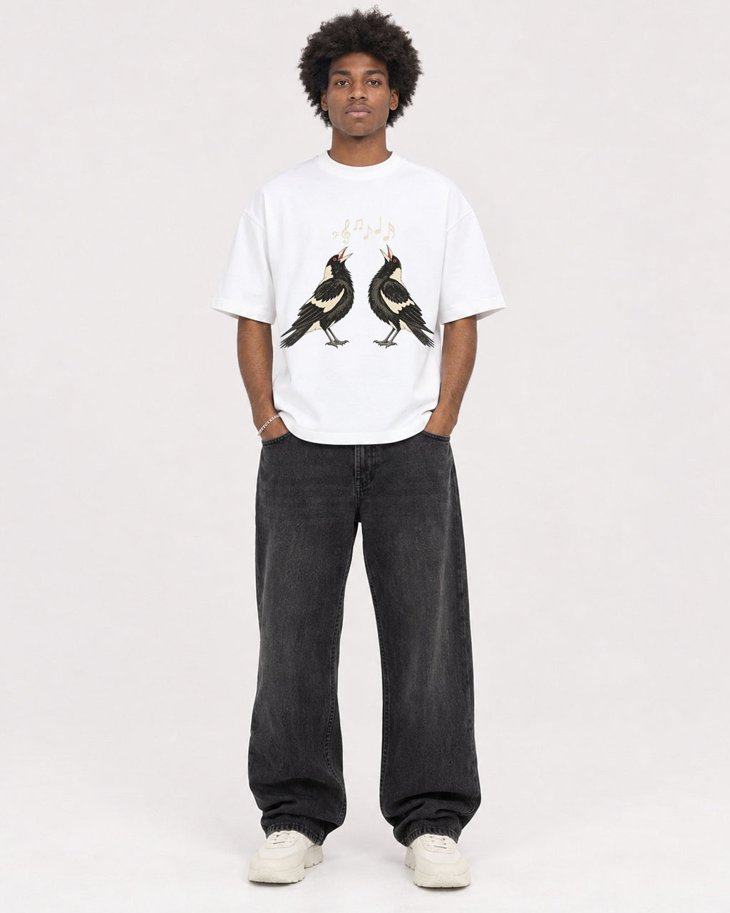 Mockup Boxy Heavyweight Tee White male full-body 45
