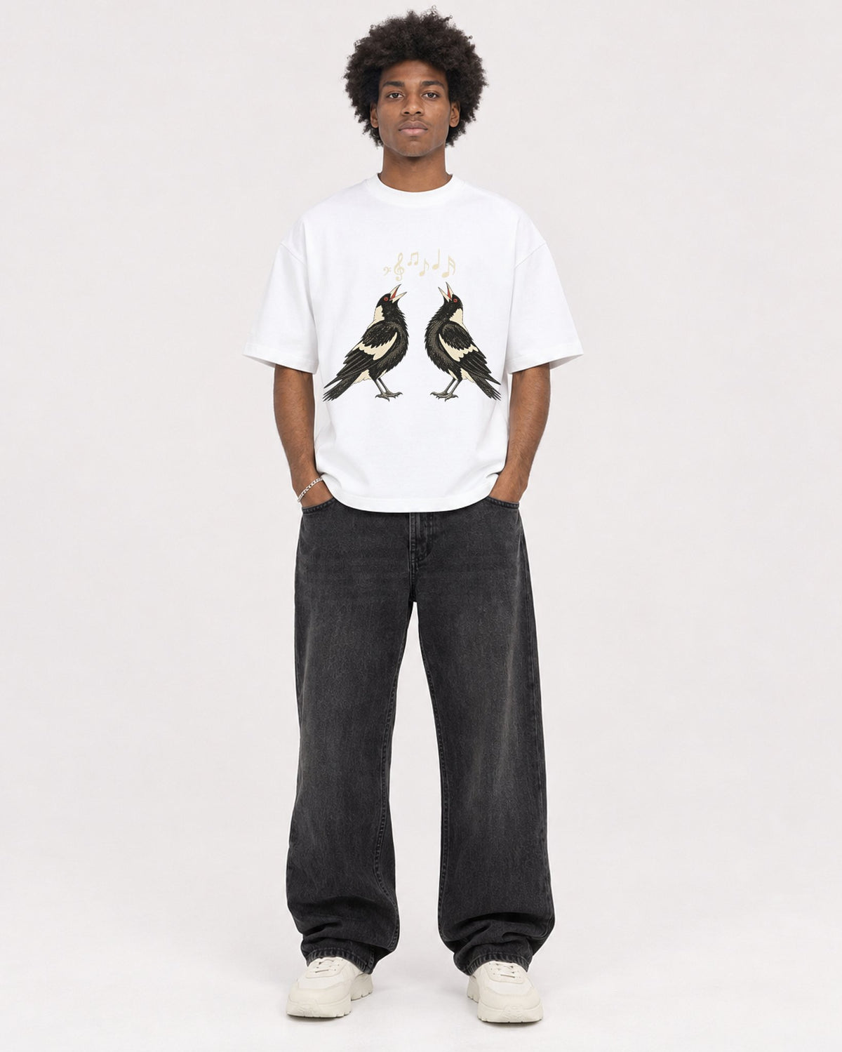 Mockup Boxy Heavyweight Tee White male full-body 45