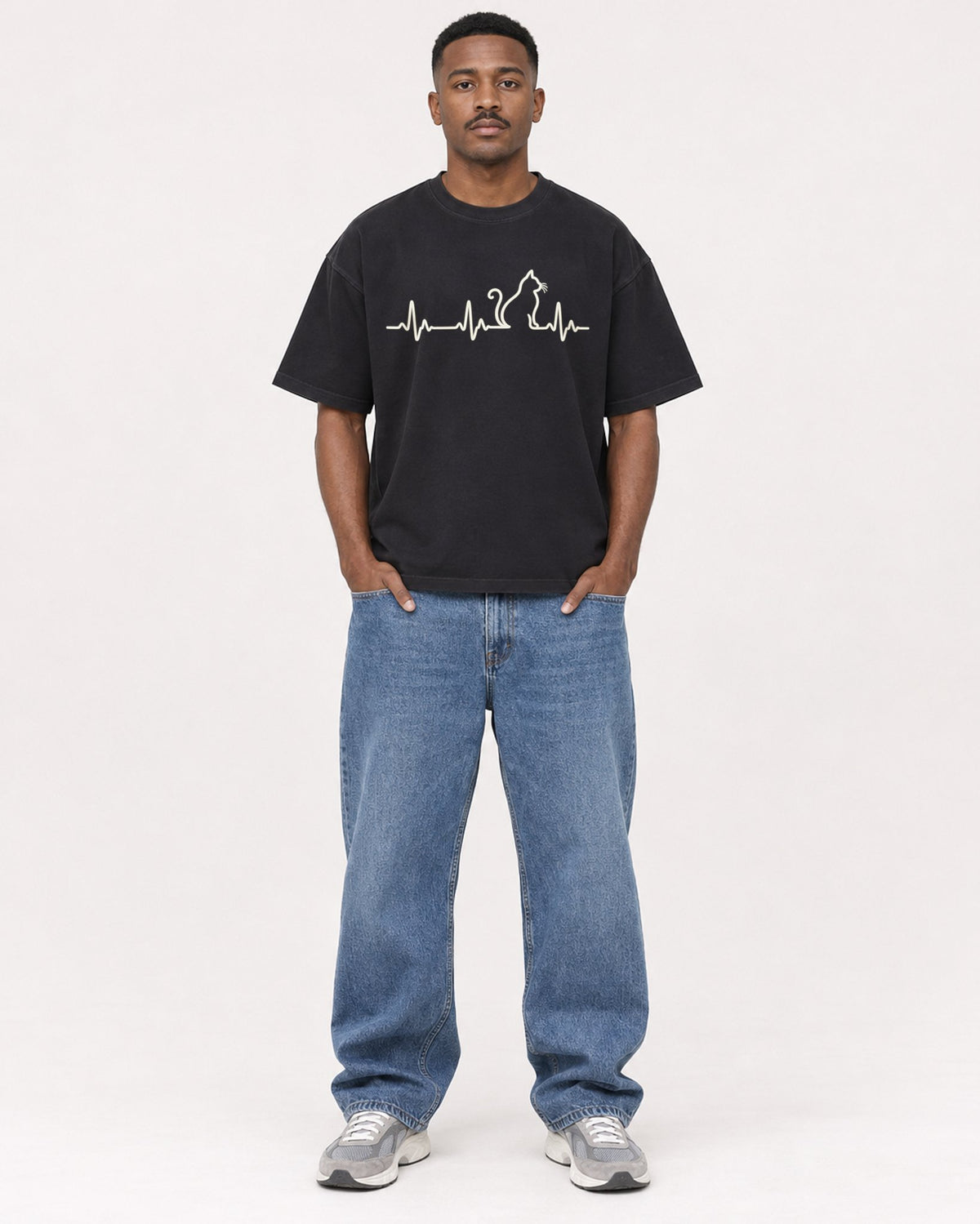 Mockup Boxy Heavyweight Tee Black male full-body 14
