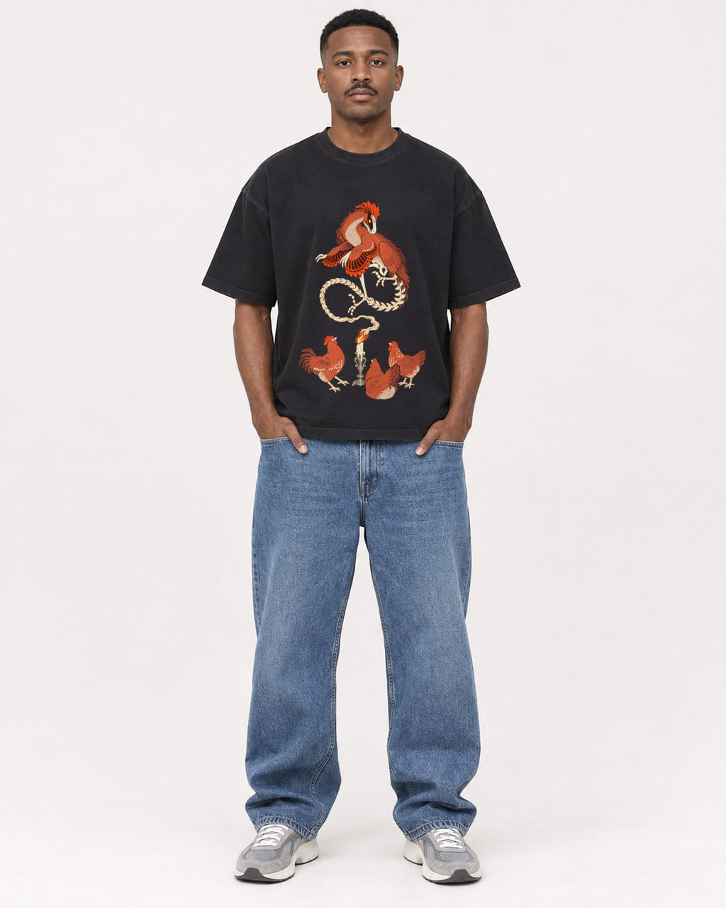 Mockup Boxy Heavyweight Tee Black male full-body 14
