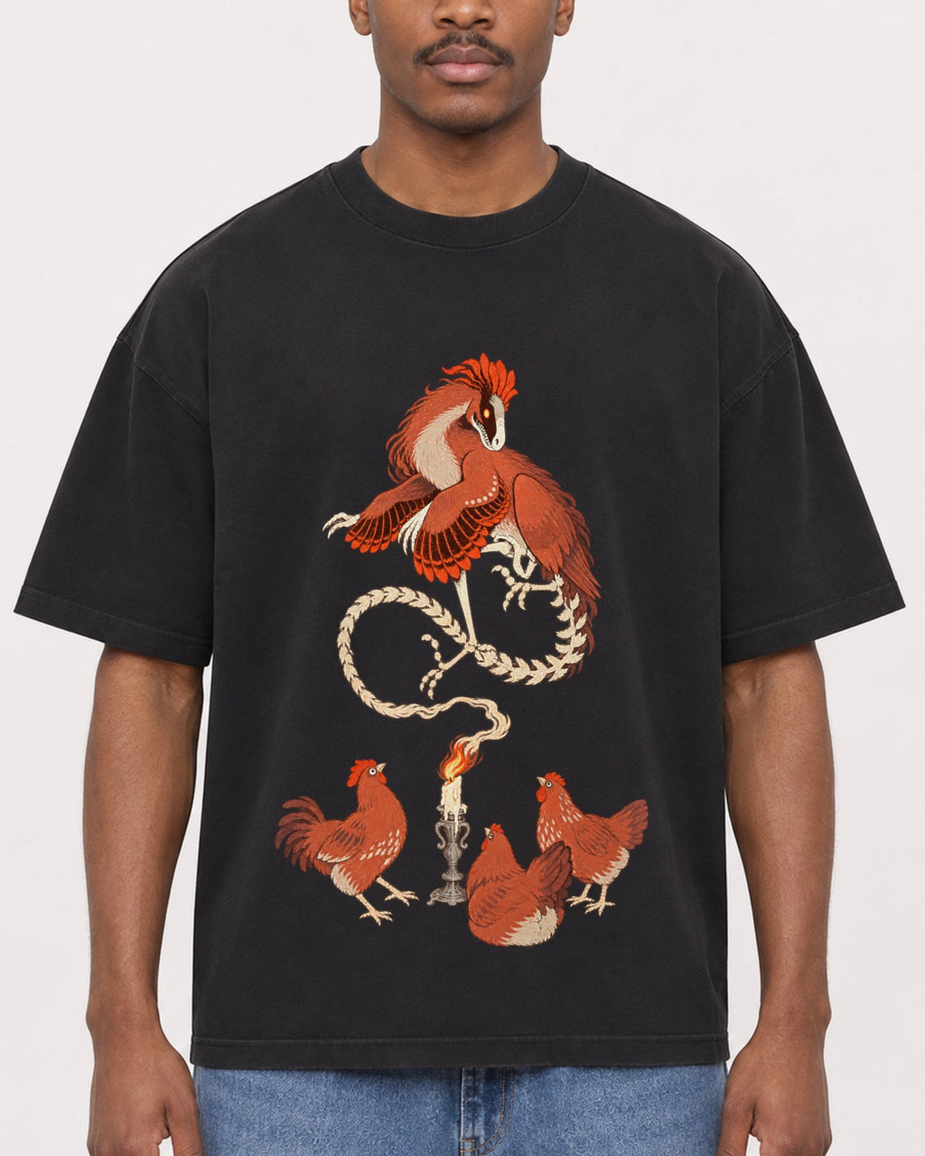 Mockup Boxy Heavyweight Tee Black male close-up 14