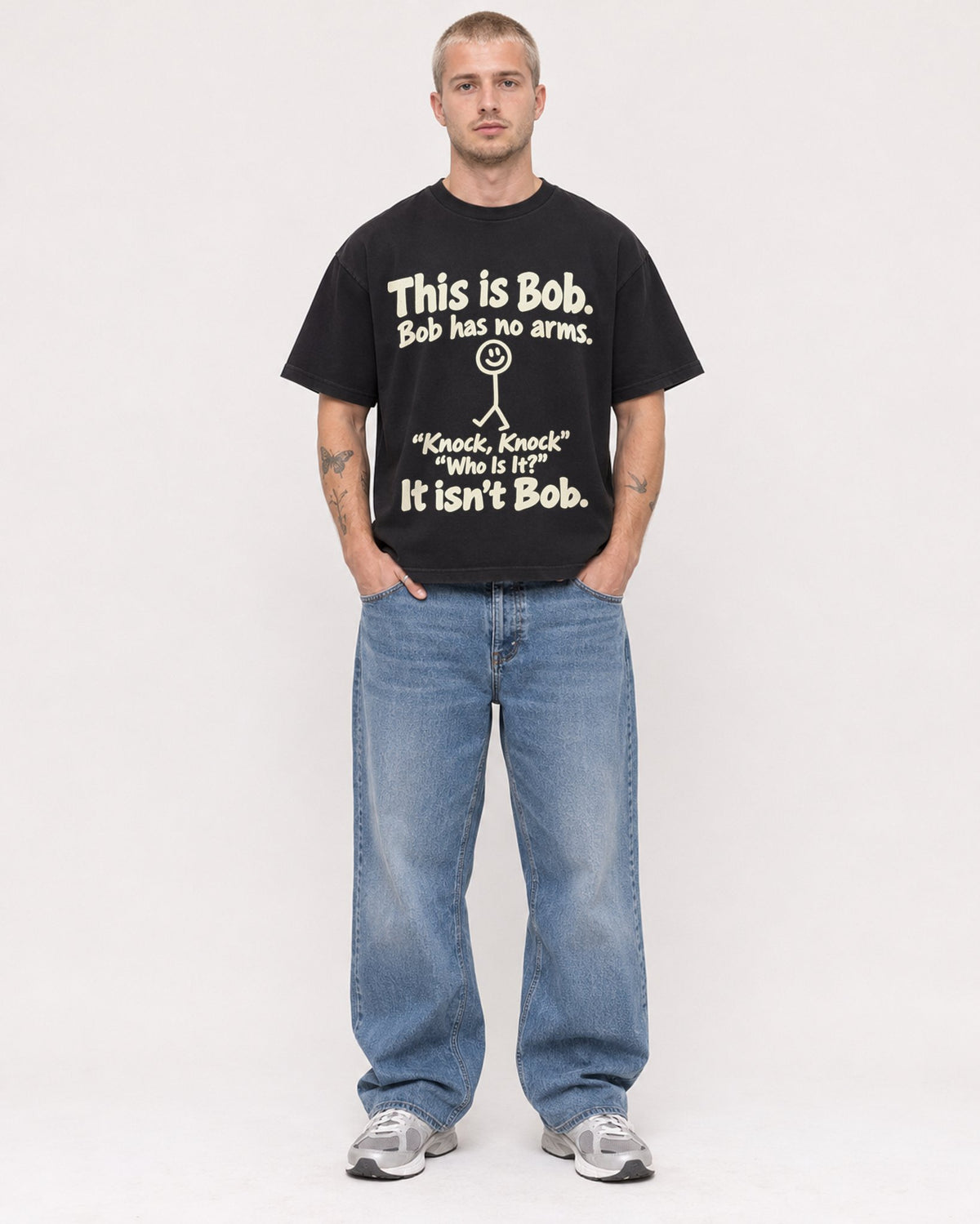 Mockup Boxy Heavyweight Tee Black male full-body 18