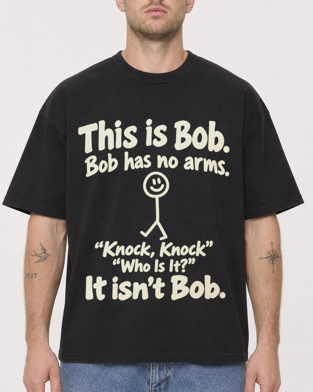 Mockup Boxy Heavyweight Tee Black male close-up 18