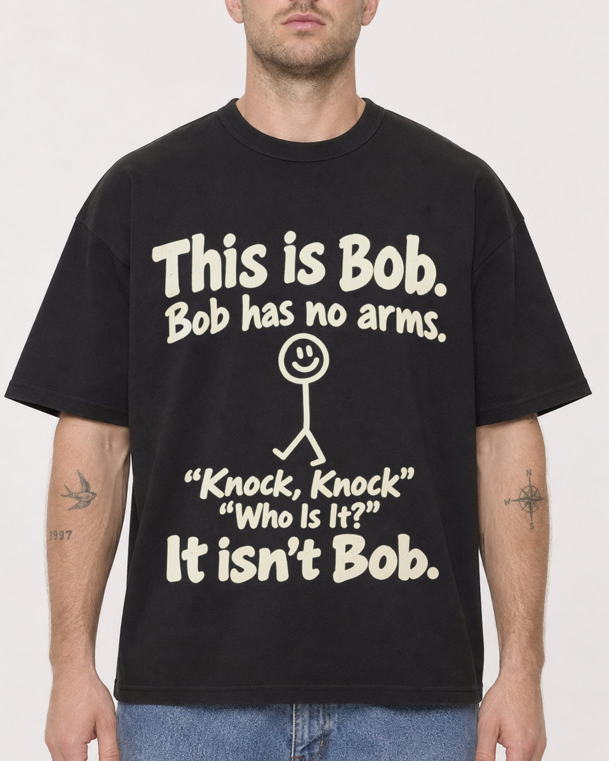 Mockup Boxy Heavyweight Tee Black male close-up 18