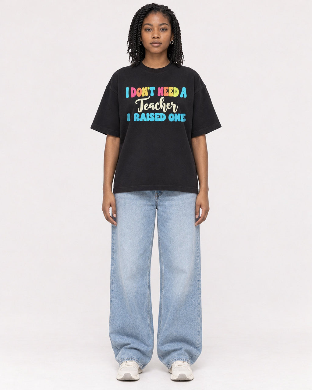 Mockup Boxy Heavyweight Tee Black female full-body 15
