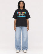 Mockup Boxy Heavyweight Tee Black female full-body 15