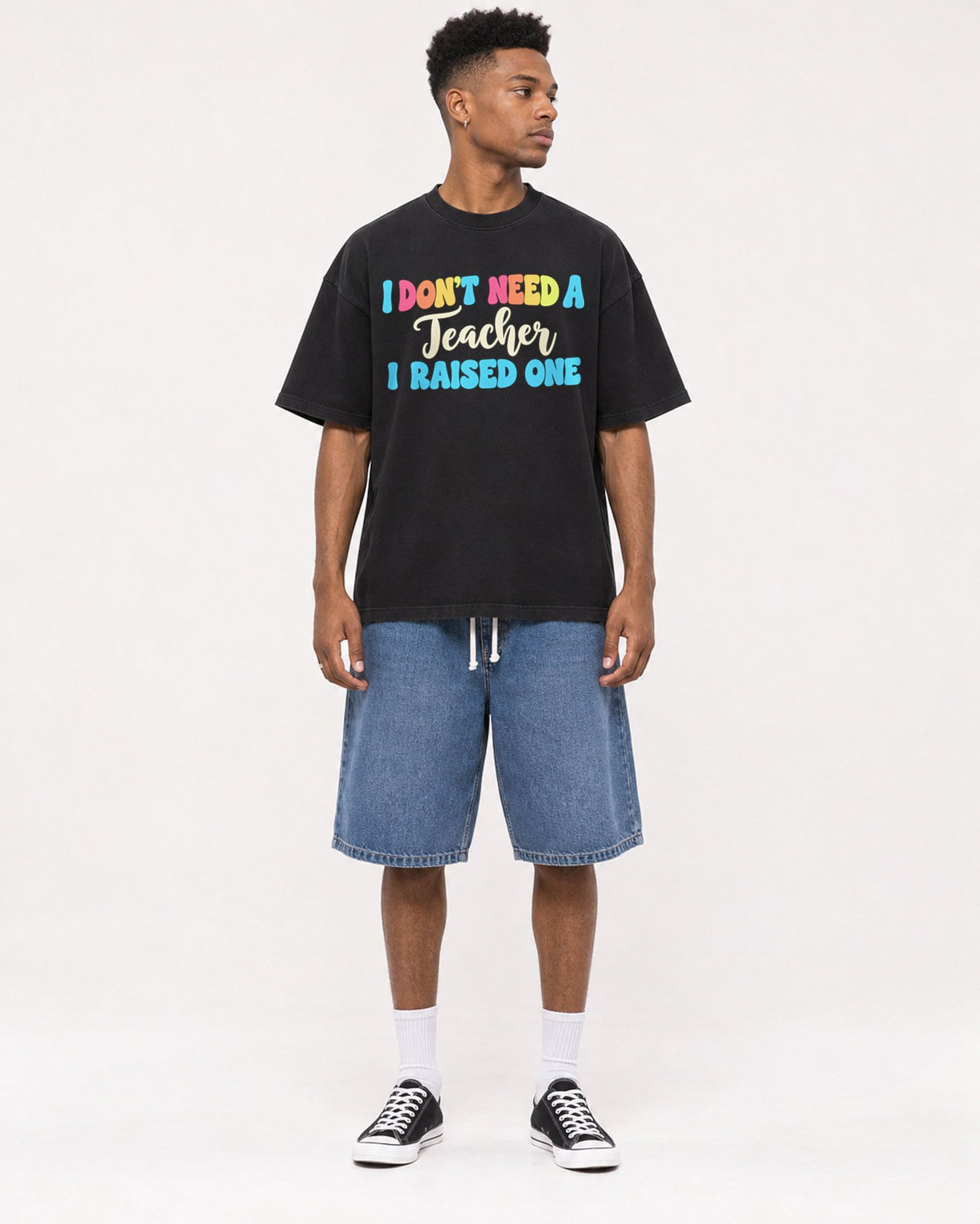 Mockup Boxy Heavyweight Tee Black male full-body 15