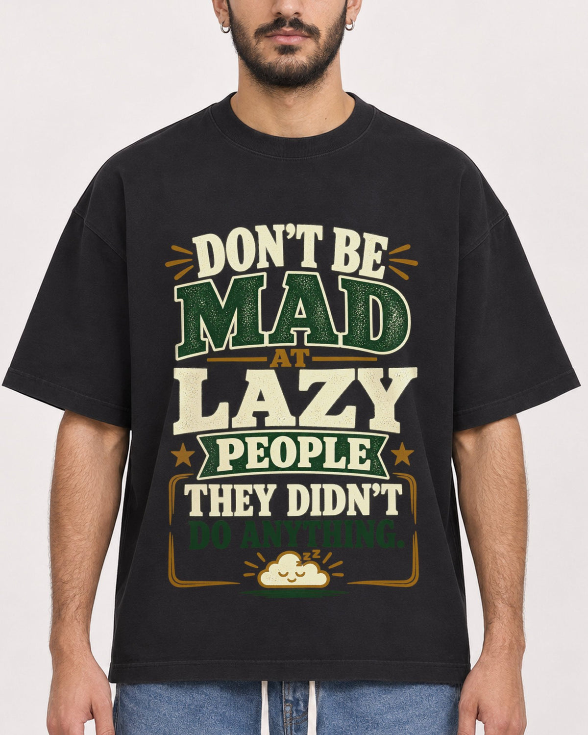Mockup Boxy Heavyweight Tee Black male close-up 07