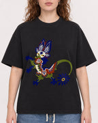 Mockup Boxy Heavyweight Tee Black female close-up 09