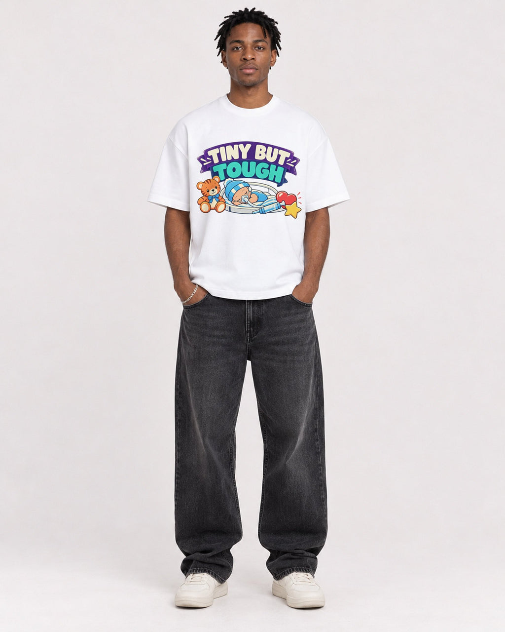 Mockup Boxy Heavyweight Tee White male full-body 05