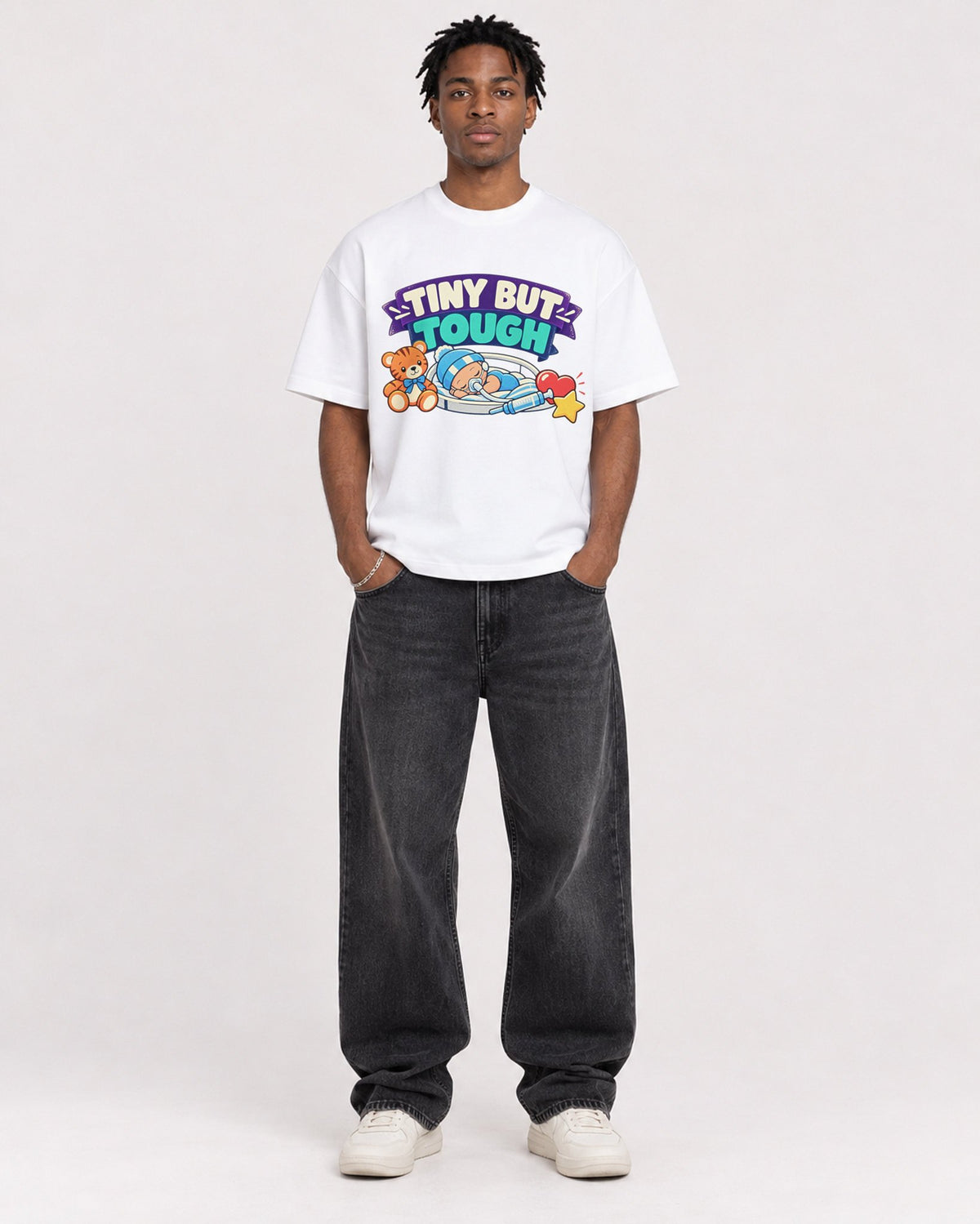 Mockup Boxy Heavyweight Tee White male full-body 05