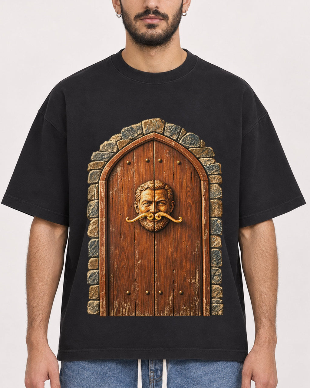 Mockup Boxy Heavyweight Tee Black male close-up 07