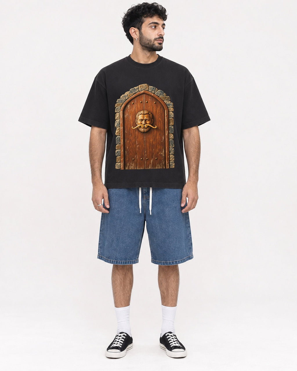Mockup Boxy Heavyweight Tee Black male full-body 07