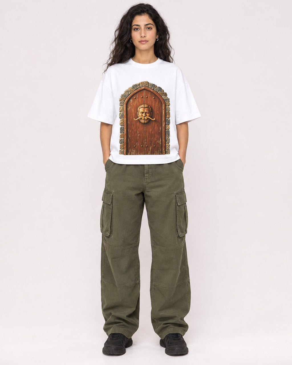 Mockup Boxy Heavyweight Tee White female full-body 07