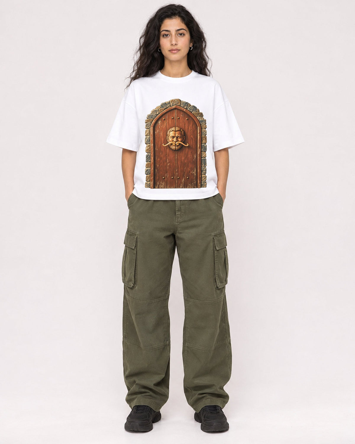 Mockup Boxy Heavyweight Tee White female full-body 07