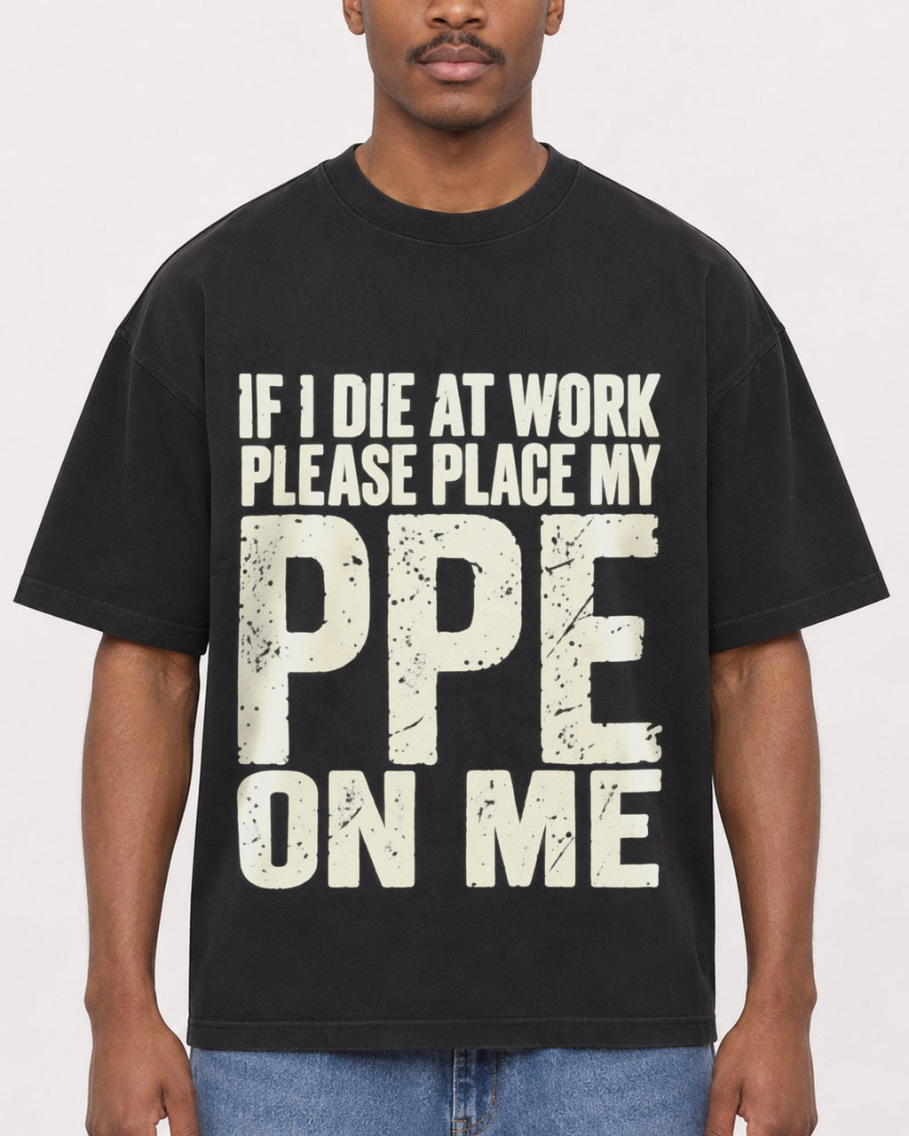 Mockup Boxy Heavyweight Tee Black male close-up 14