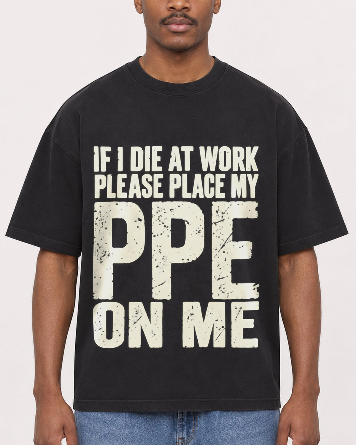 Mockup Boxy Heavyweight Tee Black male close-up 14