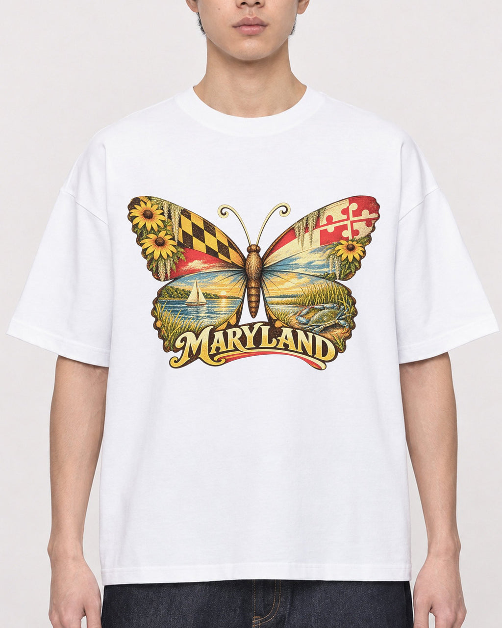 Mockup Boxy Heavyweight Tee White male close-up 01
