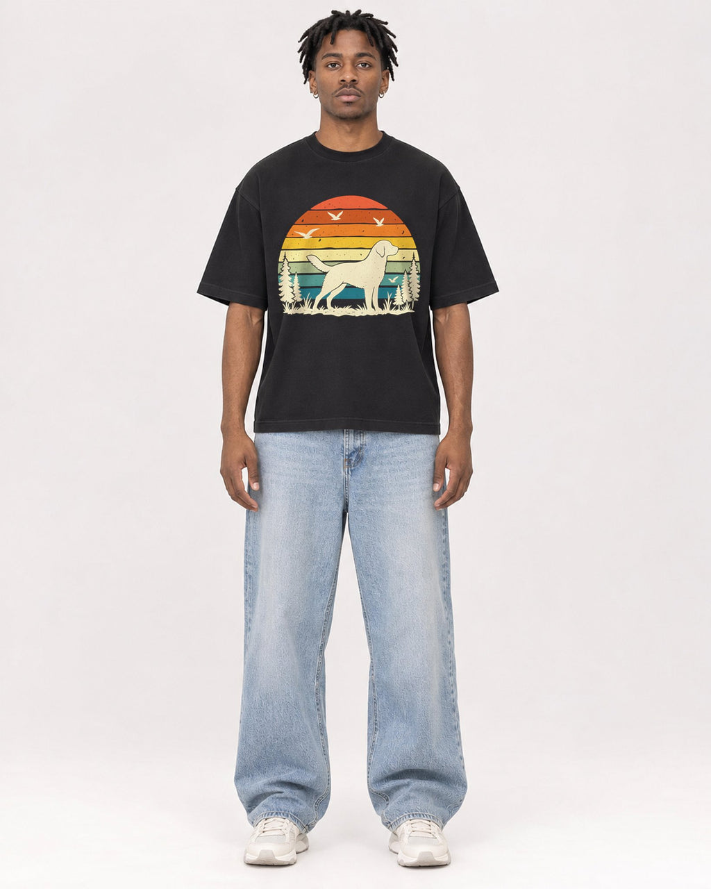 Mockup Boxy Heavyweight Tee Black male full-body 05