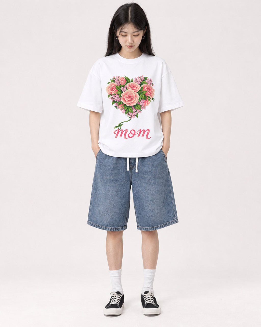 Mockup Boxy Heavyweight Tee White female full-body 01
