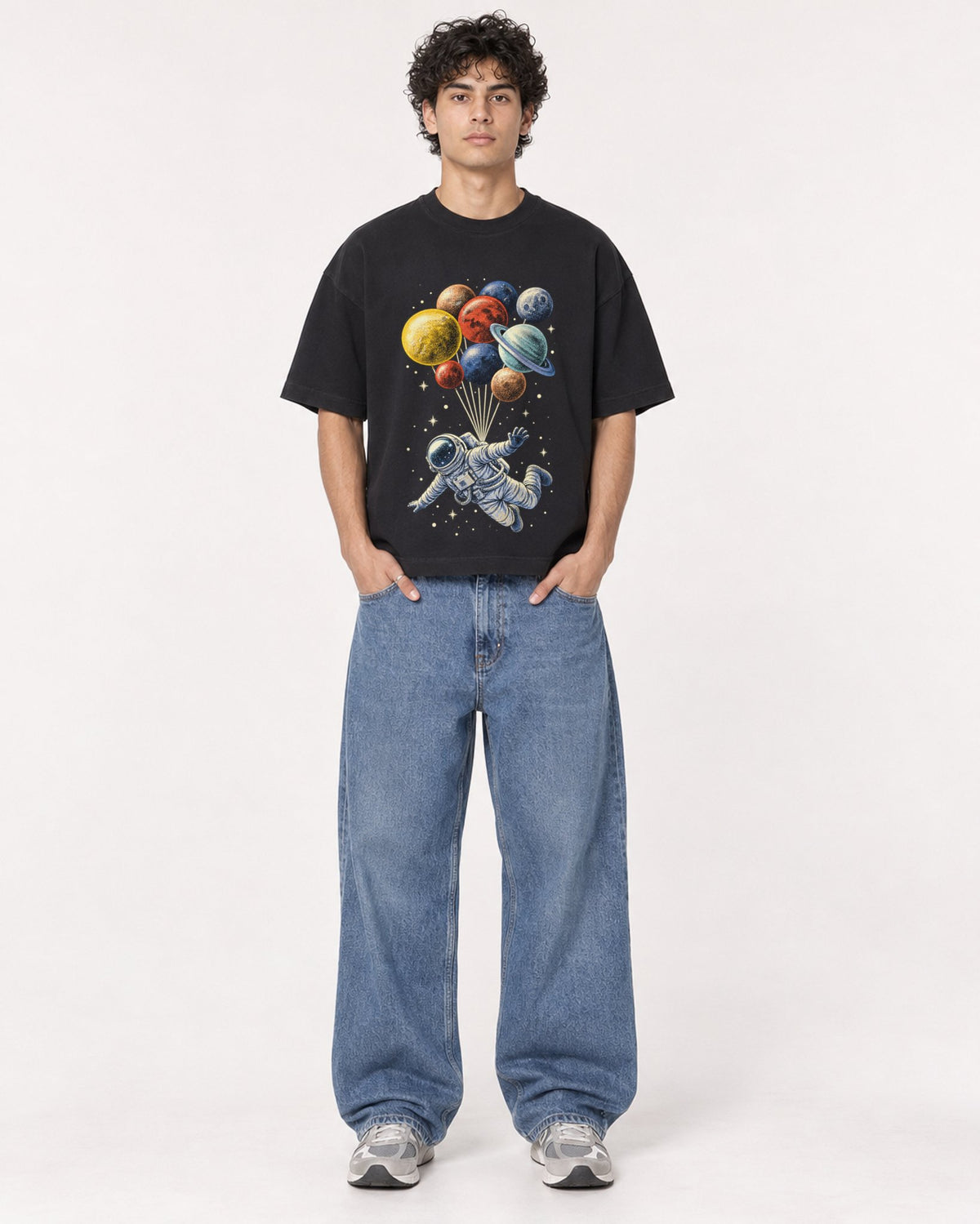 Mockup Boxy Heavyweight Tee Black male full-body 26
