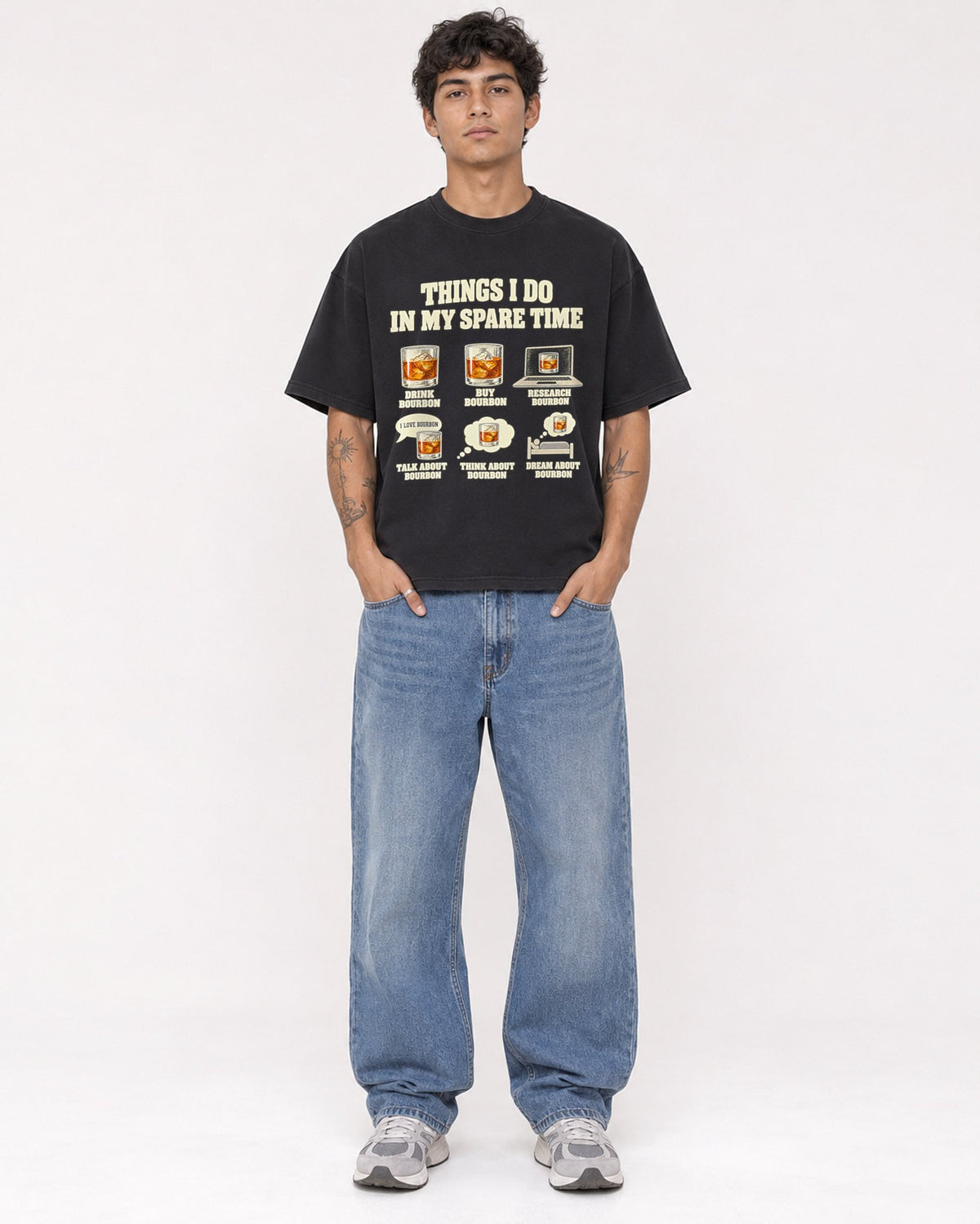 Mockup Boxy Heavyweight Tee Black male full-body 06
