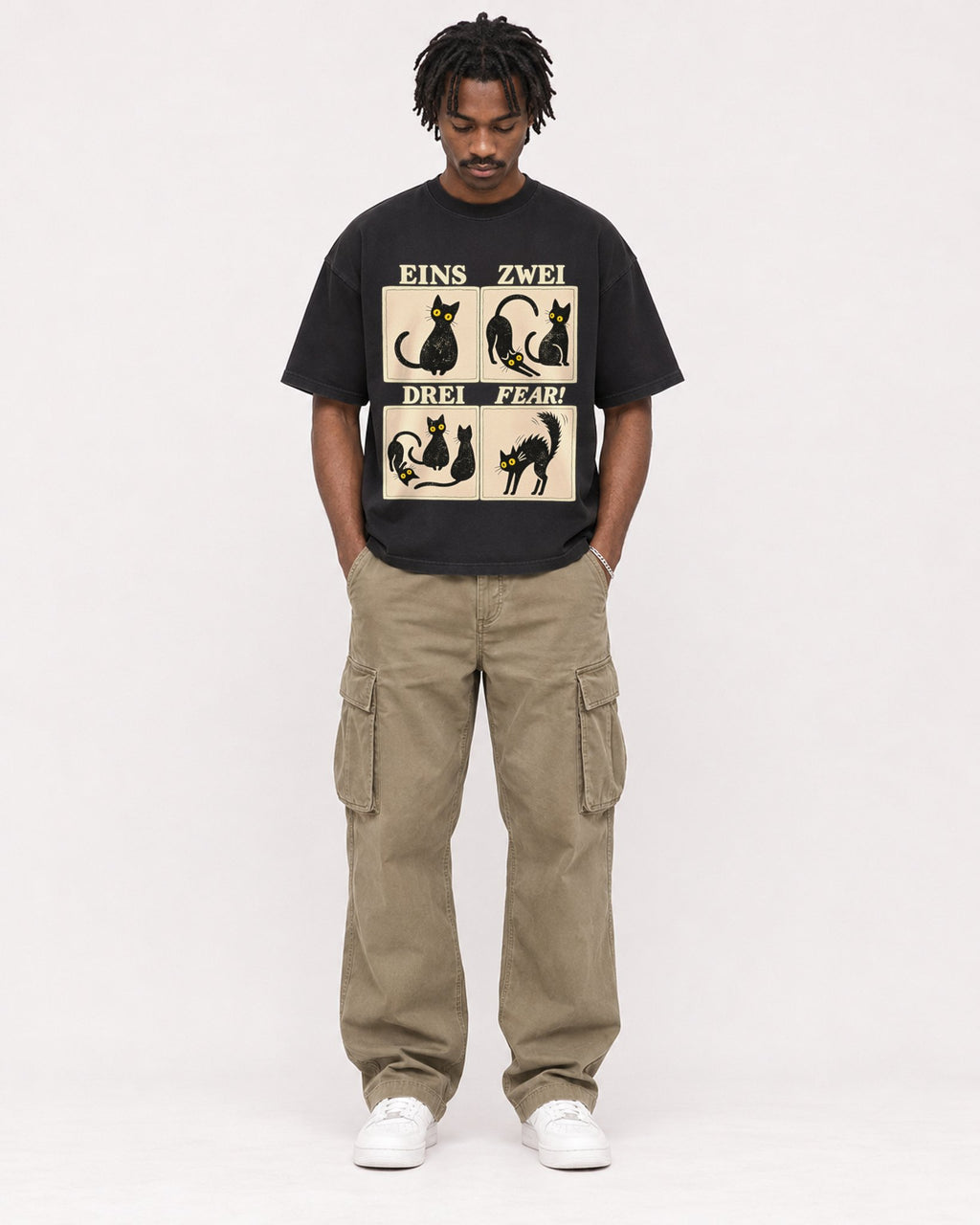 Mockup Boxy Heavyweight Tee Black male full-body 04